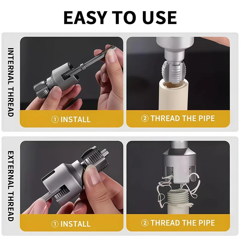 Alat Pengulir Pipa Internal & Eksternal Terintegrasi, Kit Pengulir Pipa Pvc Kompatibel Bor Listrik-Ritel