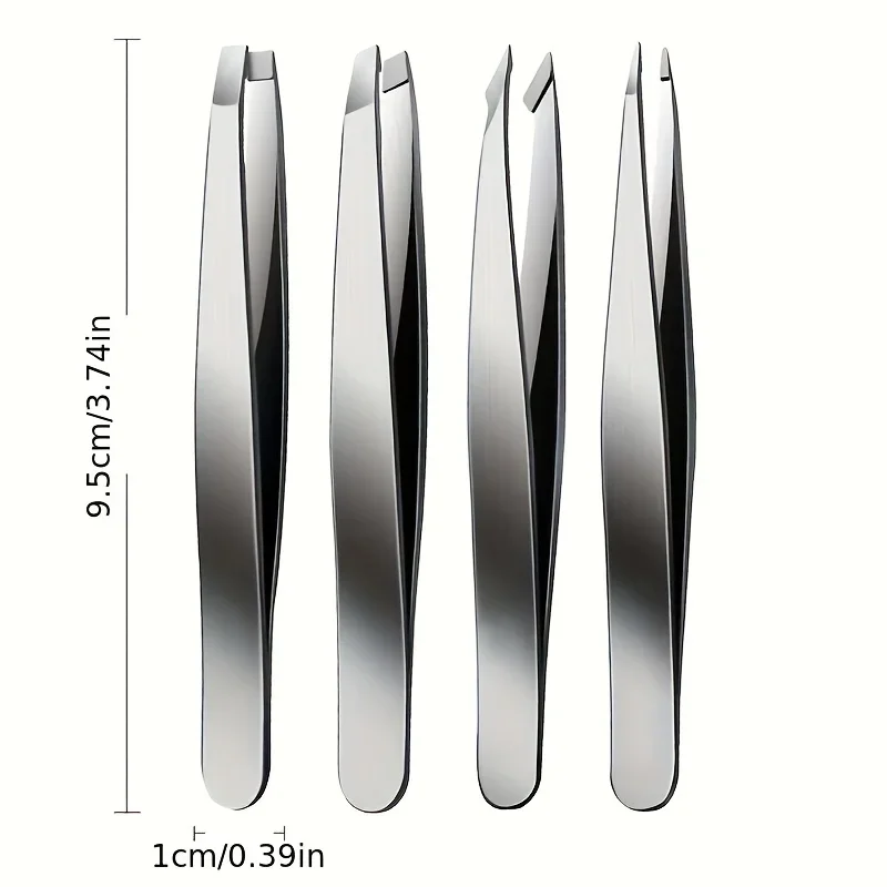 Juego de pinzas para cejas Ouriner, 4 Uds., pinzas para cejas de acero inoxidable, juego de herramientas de belleza profesional para el crecimiento interior del vello Facial