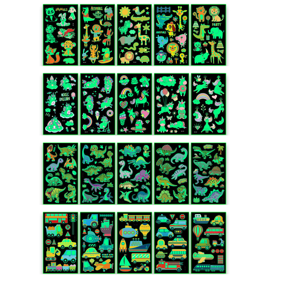 5 ピース/セット発光漫画タトゥーステッカー恐竜動物一時的なタトゥー子供のためのかわいいユニコーン、サメ、マーメイドフェイクタトゥー