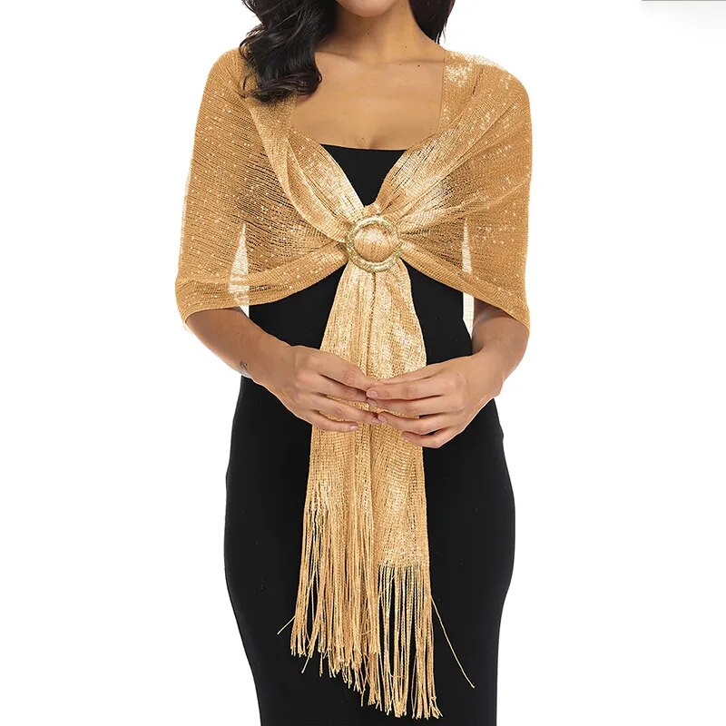 Ouro Tassel Lenço Xaile Para As Mulheres Luxo Glitter Prata Cachecóis Das Senhoras Moda Simples Xales Do Partido 160*50cm