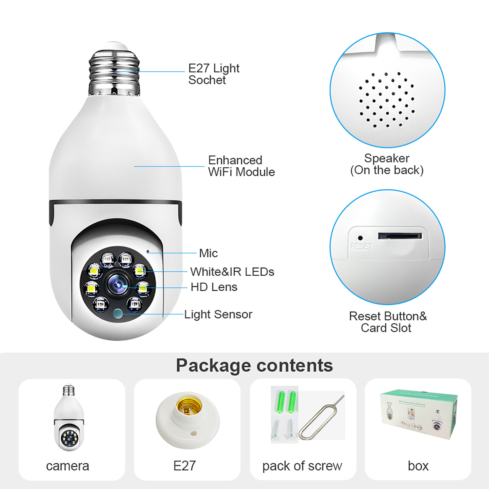 Cámara de vigilancia Wifi con bombilla E27, visión nocturna inalámbrica, HD, seguimiento humano automático, Monitor de seguridad para bebé, Zoom, vídeo a todo Color
