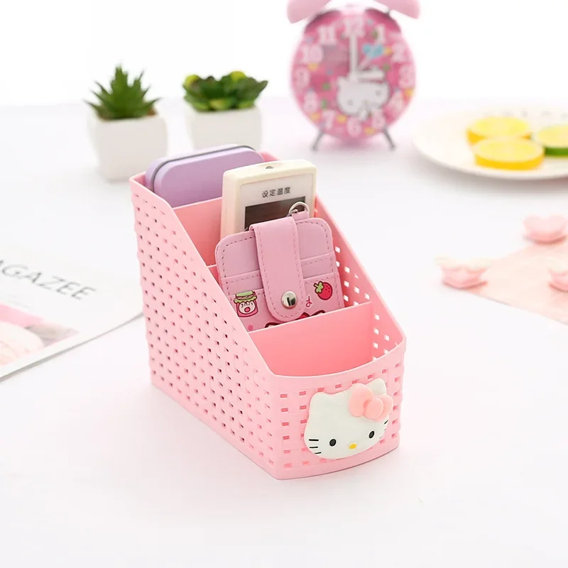 Hello Kitty Desktop Storage กล่องเครื่องสำอางค์แต่งหน้าเครื่องประดับตะกร้ากล่องสำนักงานอะนิเมะผู้ถือของขวัญ