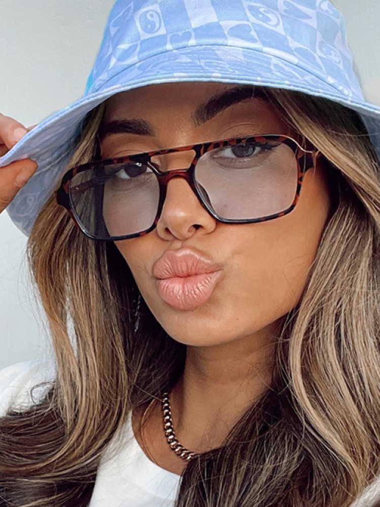 Gafas de sol Retro de doble puente para mujer, gafas de sol con gradiente rosa a la moda, gafas de sol cuadradas azules de leopardo huecas a la moda, gafas de sol para hombre