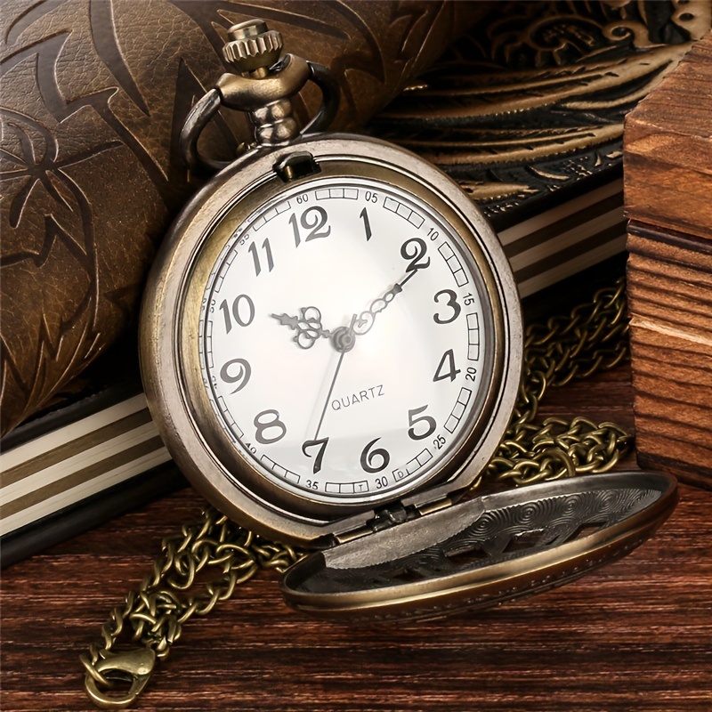 Vintage Hollow Steampunk Gear Design Quartz Pocket Watch with Necklace Pendant, World-Time Feature, Pointer Display Pocket Watch