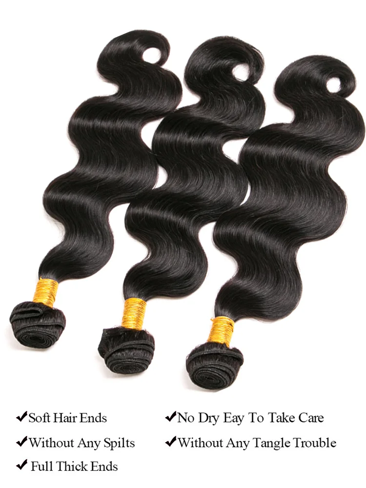 Onda do corpo pacotes de cabelo humano com fechamento cor natural 3 pçs pacotes de cabelo humano com fechamento 4x4 13x4 laço frontal com 3 pacotes