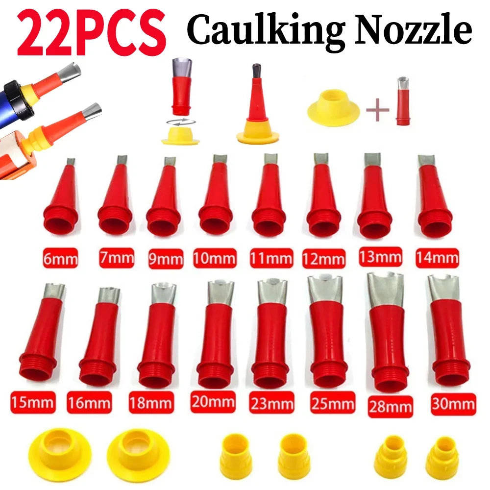Aplicador de boquilla de calafateo de acero inoxidable, Kits de Base, sellador de silicona, herramientas de acabado, boquilla de junta de fregadero de baño, 22 piezas