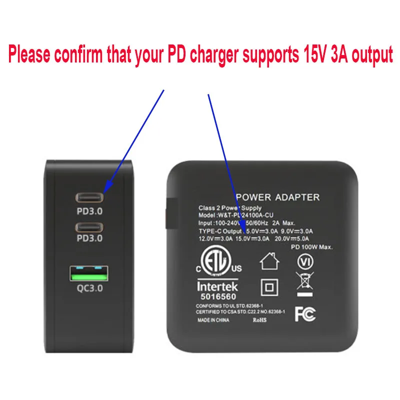 1.8m 15V 3A USB C Type C Oplaadkabel PD Fast Charger Adapter Netsnoer voor Microsoft Surface Pro GO 8 7 6 5 4 Boek