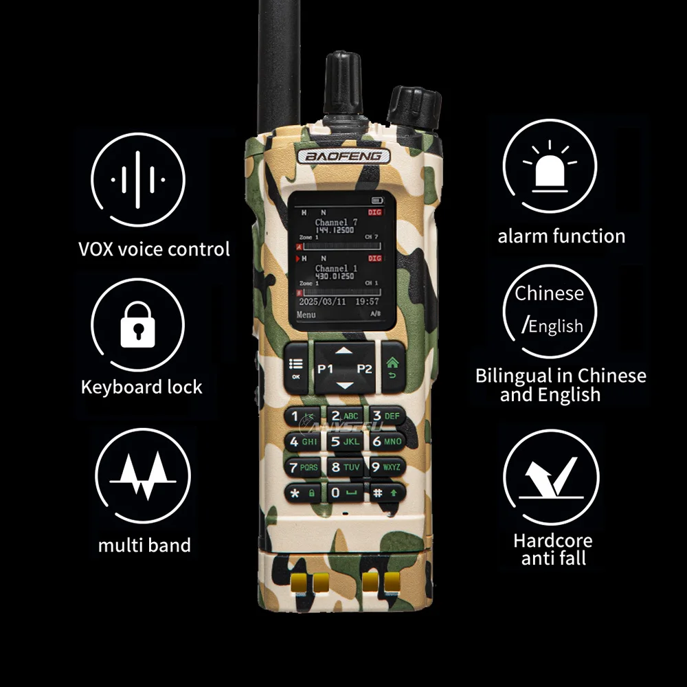 Baofeng DMR DM-32 camuflaje Digital GPS 10W frecuencia de copia inalámbrica multibanda para programación Bluetooth Radioaficionado de largo alcance