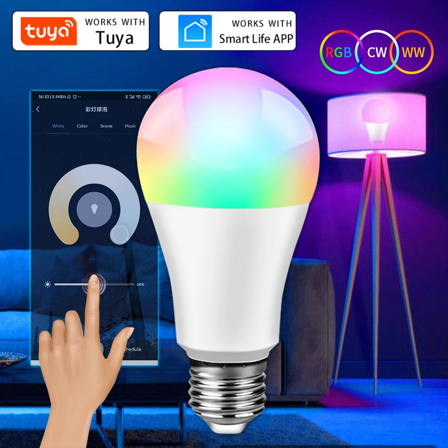 1 szt. Inteligentna żarówka LED Tuya E27 Sterowanie przez aplikację Ściemnialna lampa Bluetooth RGB 220V Dekoracja sypialni Oświetlenie imprezowe Smart Life