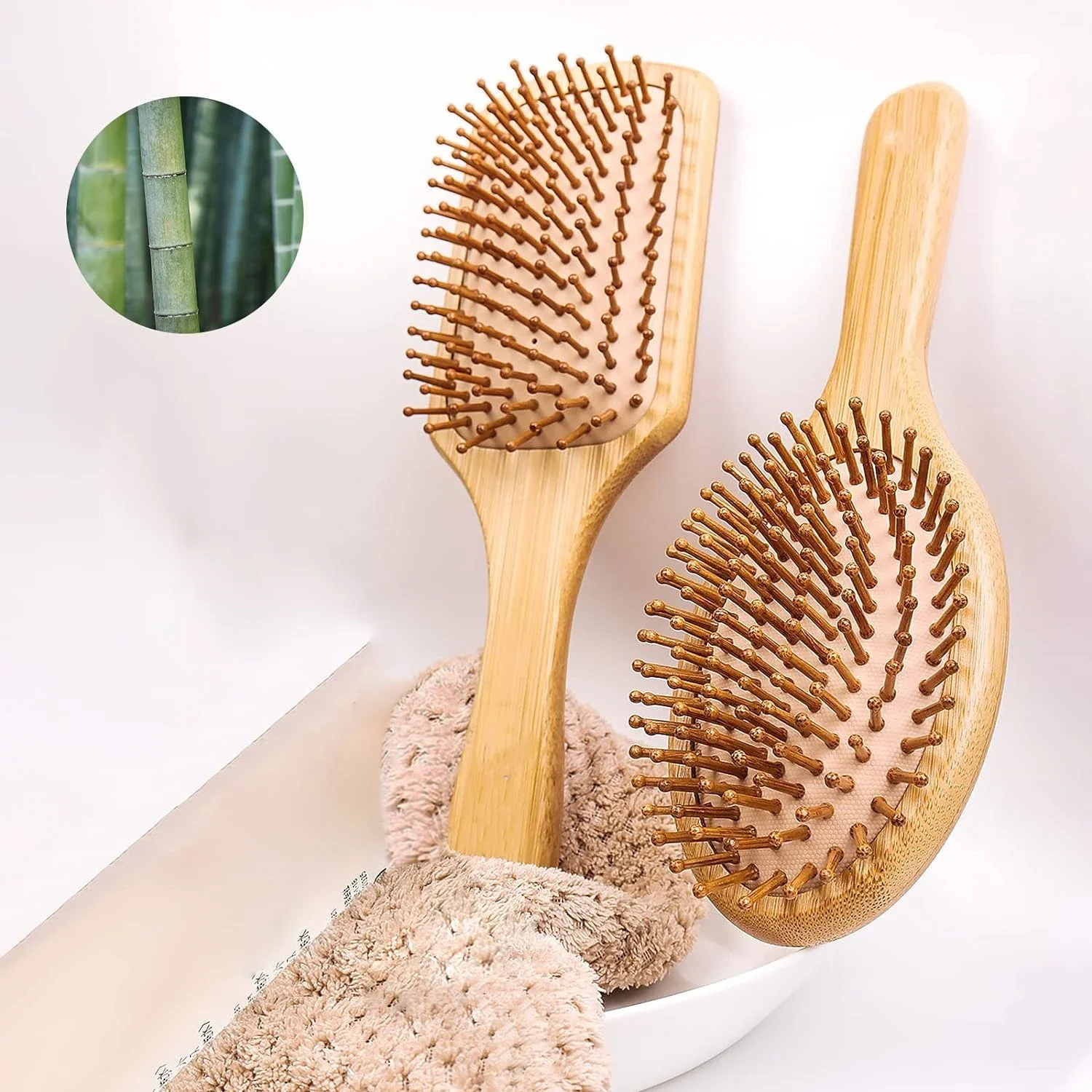 ไม้ไผ่ธรรมชาติPaddleหวีAir CushionหวีนวดหนังศีรษะAnti-Static Tangleฟรีหวี,พิเศษสําหรับวิกผมจริง