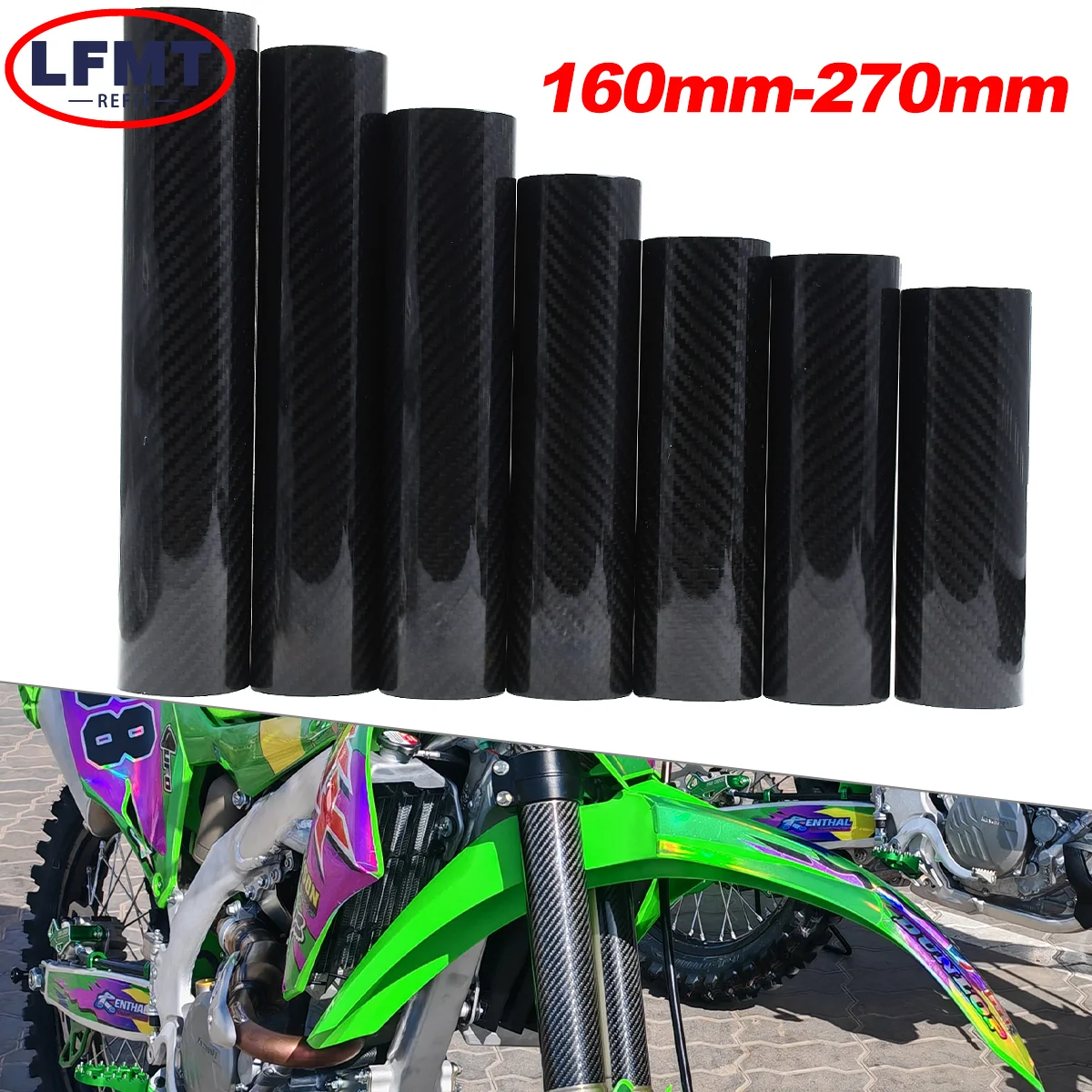Protetor de choque de garfo dianteiro ajustável de fibra de carbono 160mm-270mm para ktm exc excf sx sxf xcw xcf para honda yamaha kawasaki