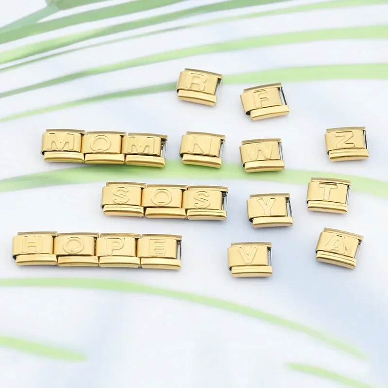 Hapiship Cao Mới Ban Đầu Hoa Cúc Vàng 26 Chữ Cái A-Z Ý Quyến Rũ Phù Hợp Với 9Mm Trang Sức Inox Tự Làm DJ432