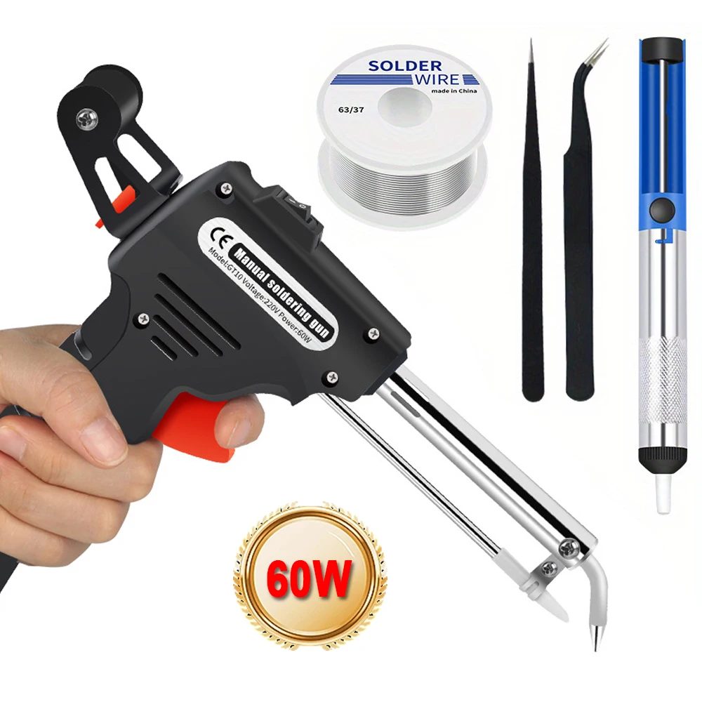 Saldatore elettrico tenuto in mano Riscaldamento estero 220V 60W Saldatura Pistola di stagno Filo di stagno Riparazione di saldatura con pinze Kit di strumenti