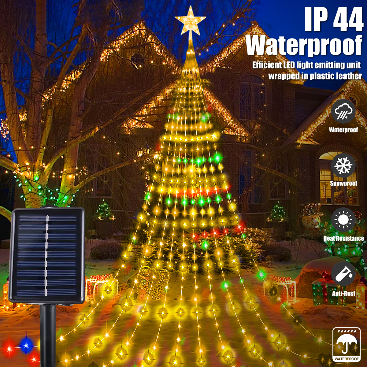 Solar Christmas Decoration Star String Lights 2/3M 8 Modes Waterfall Christmas Tree Fairy Lights for Outdoor Wedding Holiday