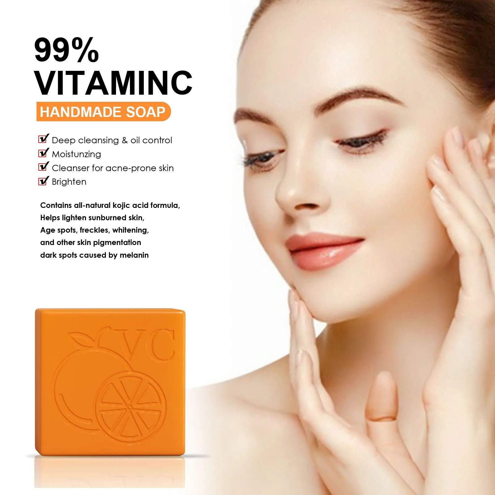 Jabón de limpieza Facial hecho a mano con vitamina C, brillo corporal, Control de aceite, suave, suave, hidratante, exfoliante, antiácaros