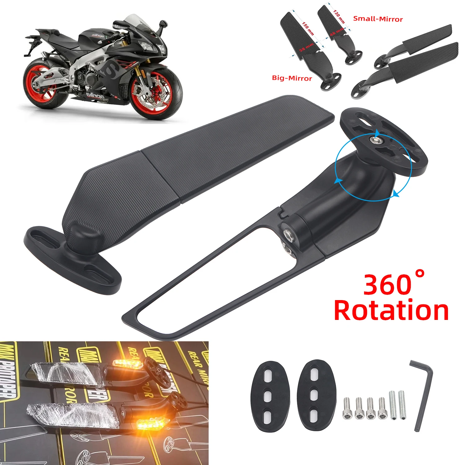 Cho Aprilia GPR250R APR250 Rs660 RS125 RS250 Gương Xe Máy Đổi Gió Cánh Xoay Điều Chỉnh Gương Chiếu Hậu Moto