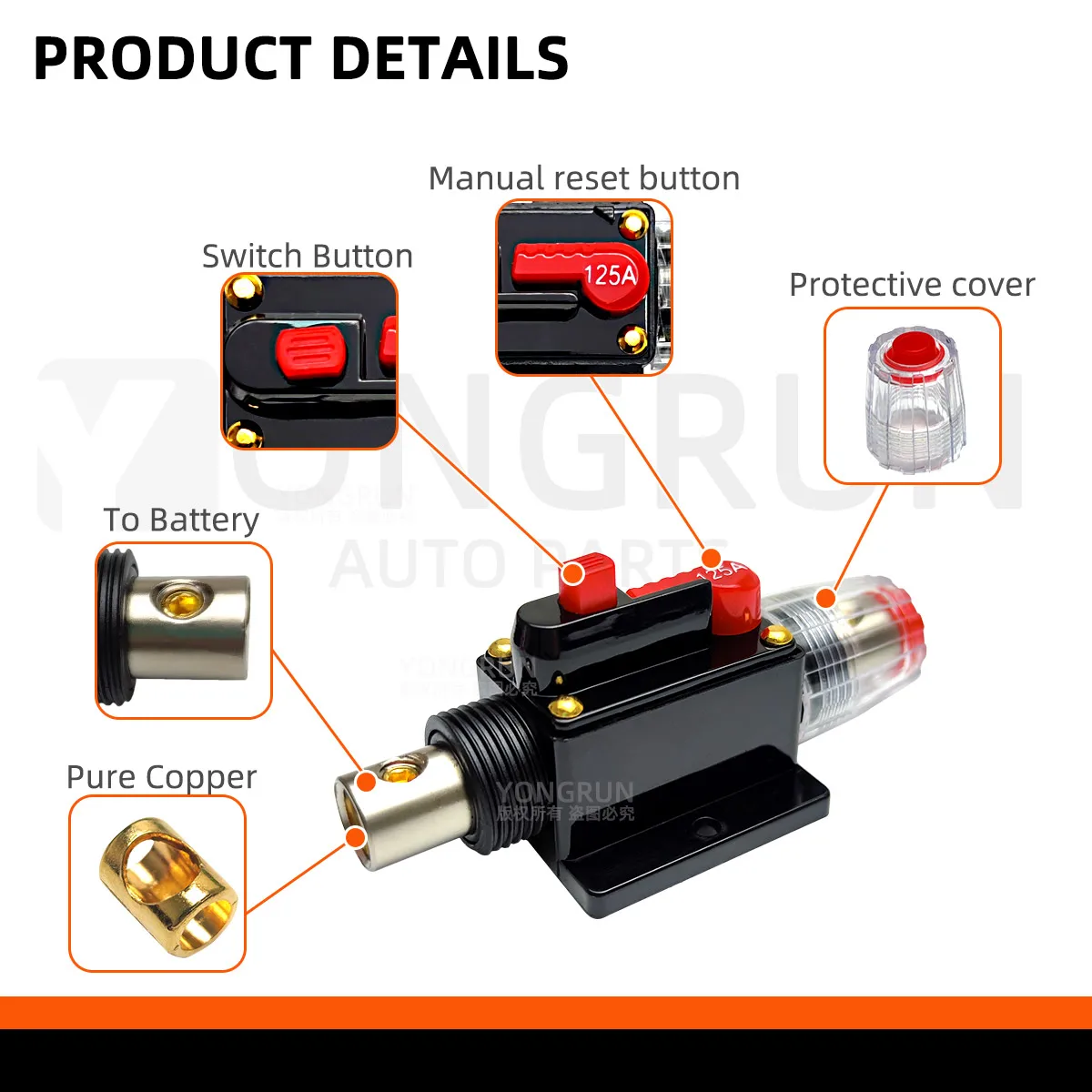 Wyłącznik automatyczny 20A do 150A z ręcznym resetem do samochodowego systemu audio Wodoodporny morski wyłącznik automatyczny Bezpiecznik resetujący 12V48V DC