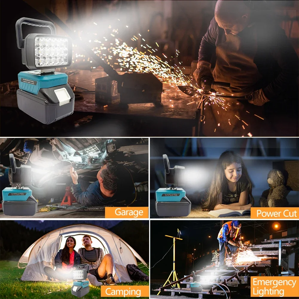 18 Beads LED Work Light Portable Lanterns Lamp Spotlight Torch for Makita BL1830 for Milwaukee for Dewalt 18V 20V Li-ion Battery