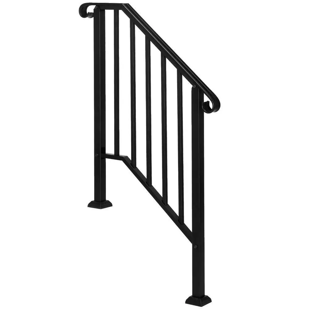 Handrails for Outdoor Steps Matte Black Wrought Iron, Stair Railing for 2-3 Step