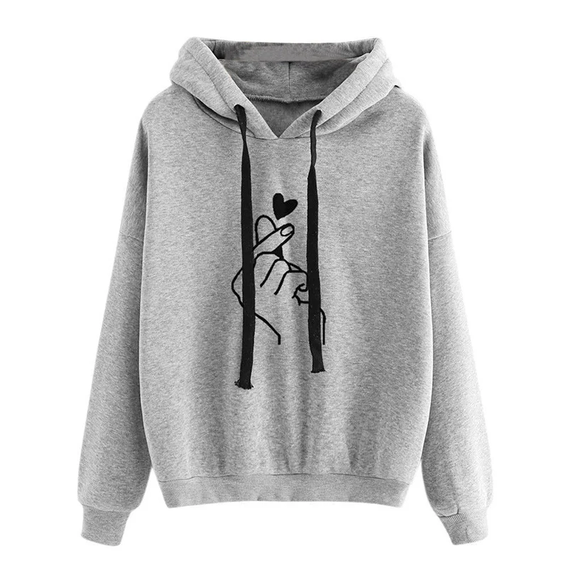 Sudadera con capucha de lana de otoño Color sólido dedo corazón con capucha moda coreana sudaderas de manga larga Top bolsillos con cordón sudaderas con capucha sueltas