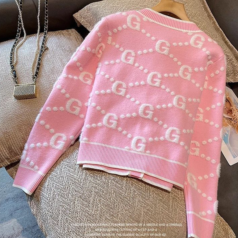 Otoño Invierno dulce botones suéter con cuello redondo mujer moda letra Patchwork tejido cárdigan abrigo de moda Top camiseta Mujer