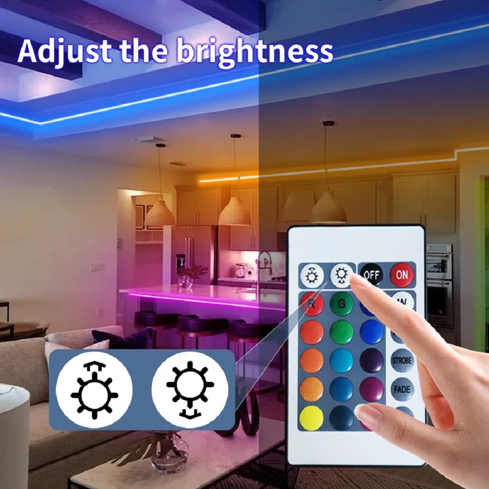 Tira de luces Led con Control remoto, cinta Flexible de luces de diodo para decoración del hogar, USB, 5V, aplicación RGB, 24 teclas, 1M, 3M, 5M, 10M