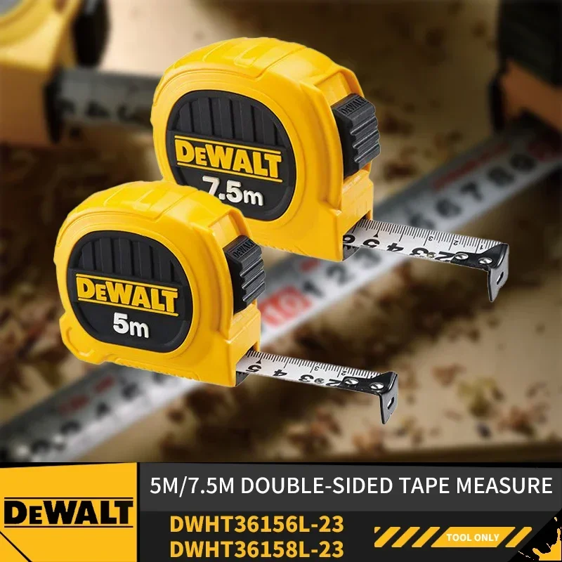 DEWALT DWHT36156L-23/DWHT36158L-23 5M 7,5 M cinta métrica de doble cara herramientas de medición de mapeo de carpintería de construcción