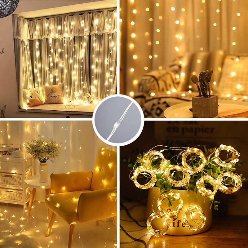 Guirlande lumineuse rideau LED, 8 Modes d'alimentation USB, télécommande, étanche, féerique, éclairage festif, décoration de mariage et de noël