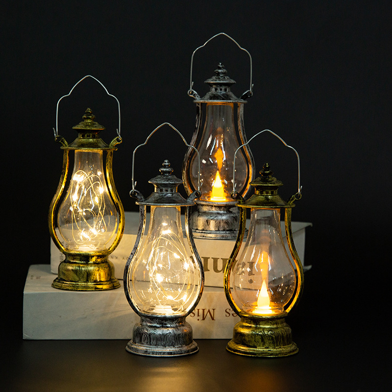 LED Retro โคมไฟน้ํามันขนาดเล็กหลากสีตกแต่งภายในโคมไฟตั้งโต๊ะแบบพกพาลมเทียนโคมไฟตกแต่งไฟน้ํามันก๊าด 2024