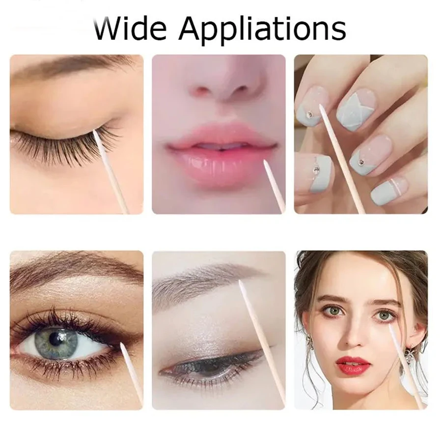 100/300/500 Uds hisopo de algodón de madera desechable lápiz labial de doble cabeza hisopos para los oídos limpieza de pestañas bastoncillos de algodón suministros de belleza para manicura
