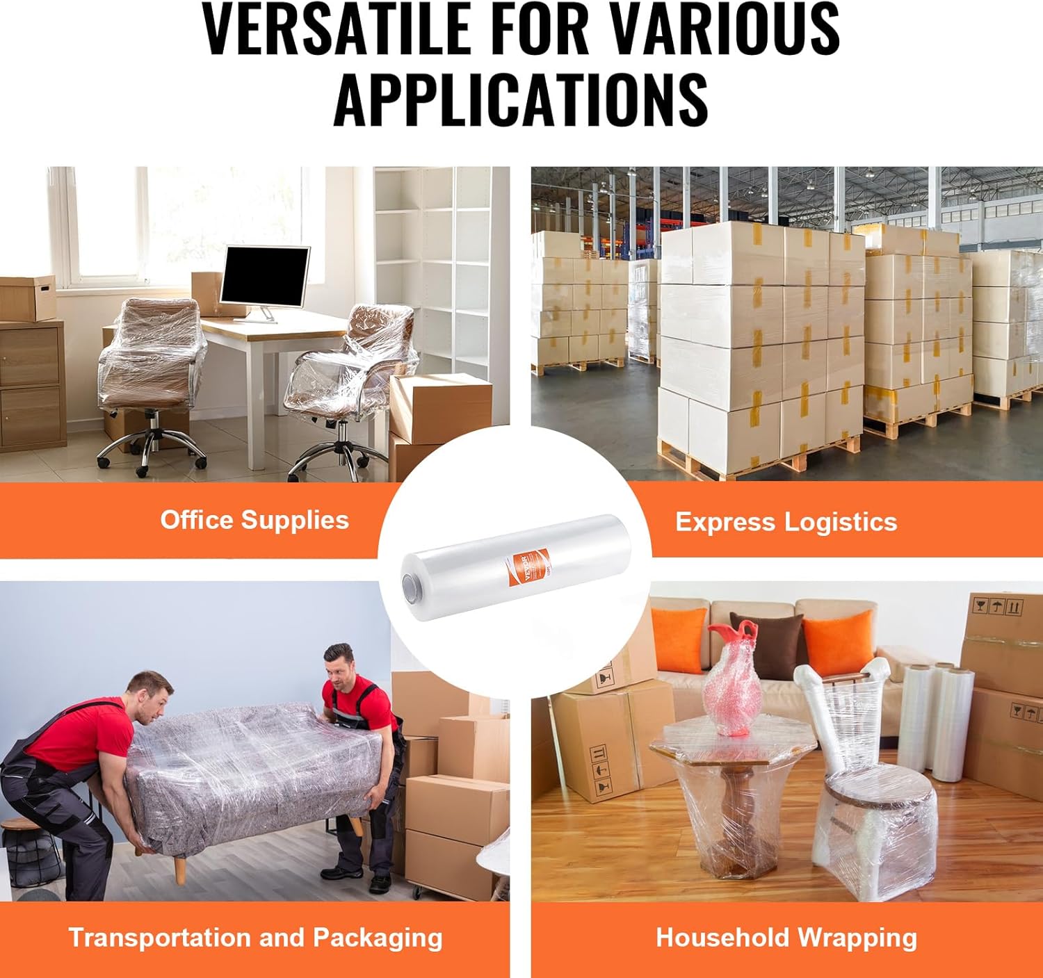 15 inches x 1000 feet, 60 Gauge Industrial Strength Clear Durable Stretch Wrap Roll, Heavy Duty Shrink Film Stretch Wrap