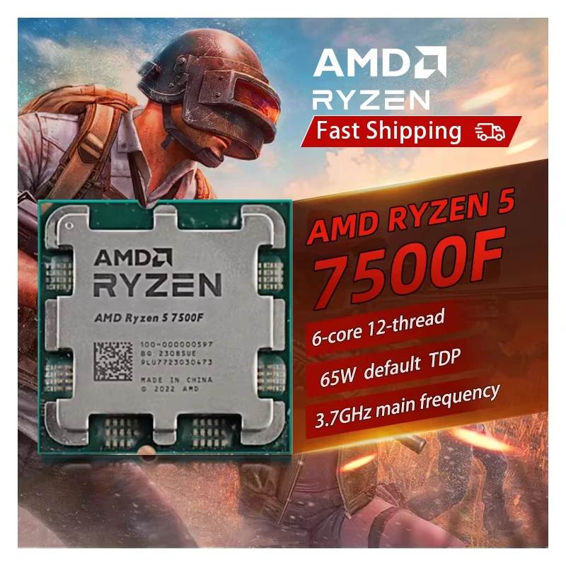Processador AMD-Ryzen 5 7500F, R5 7500F, Até 5,0 GHz, 6 Core, 12 Thread, 32MB, Soquete de cache de jogos, AM5, DDR5, 5200MHz, PC Desktop Gamer