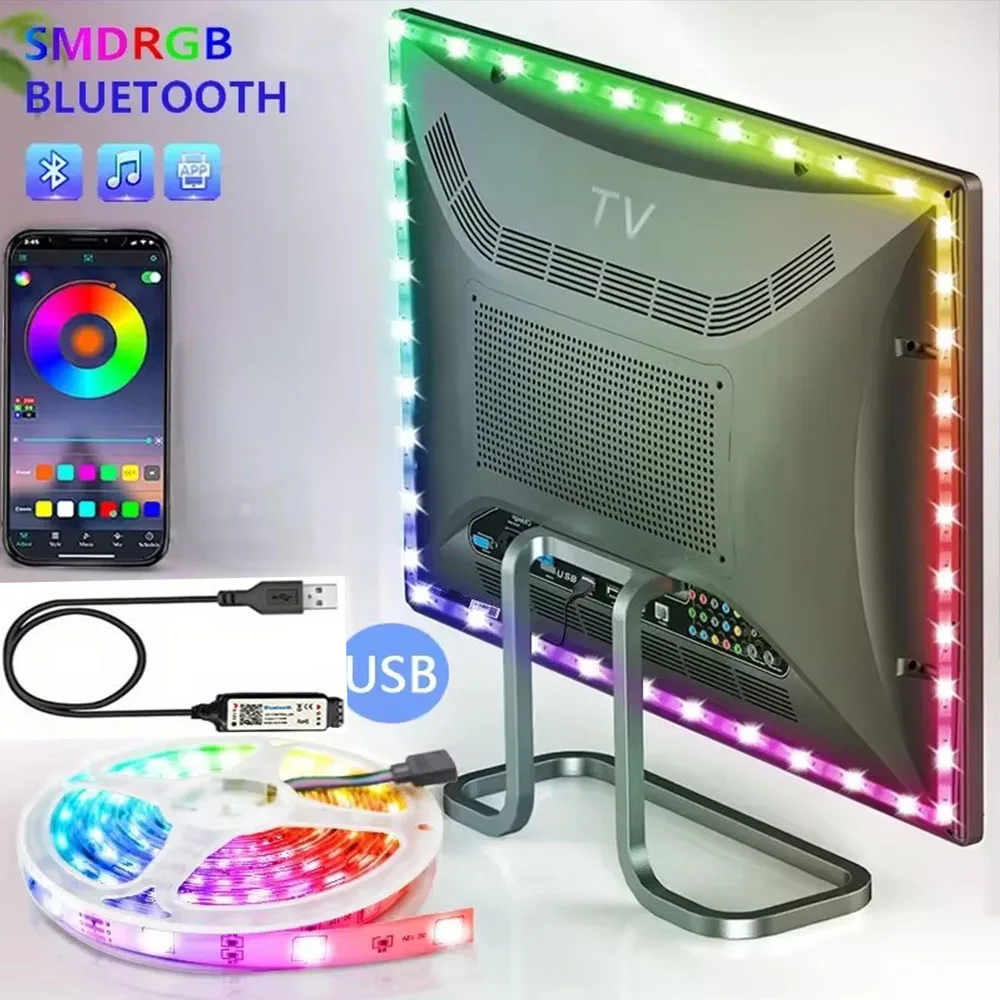 USB 5V LED Strip Lamp RGB 5050 Bluetooth APP Control Diode Light Flexible Tape Music Sync For TV Backlight Home Christmas Decor