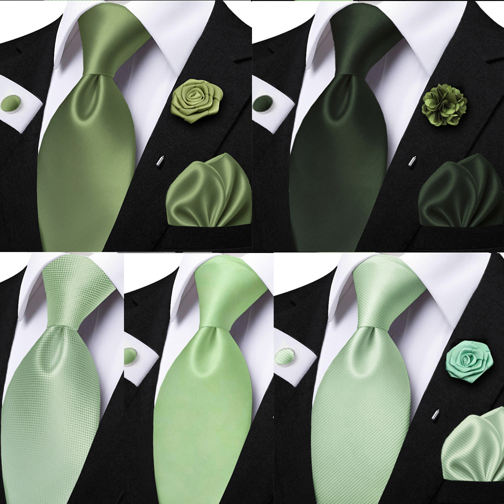 Мужской однотонный комплект галстуков для мусора, зеленая карманная квадратная брошь с цветком, запонки в качестве повседневной носки, свадебный воротник жениха, аксессуар, подарок