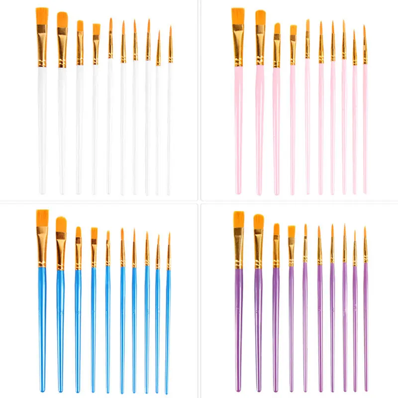 10 ชิ้นพลาสติกสั้น Rod Art ภาพวาดสีน้ํา Gouache แปรงน้ํามัน Multi - สีอเนกประสงค์ไนลอนแปรงทาสีผมชุดศิลปิน