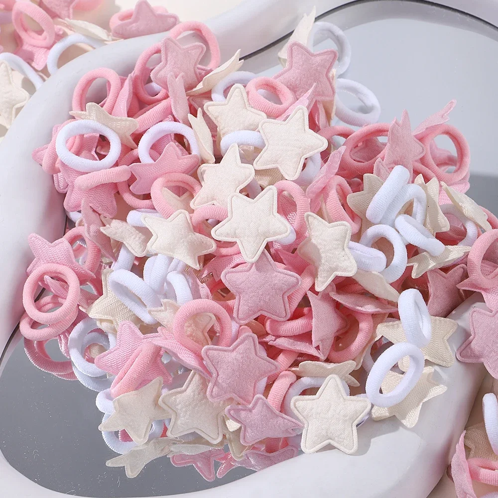 10/20 pçs meninas rosa coração estrela crianças laço de cabelo sem danos cabelo dos desenhos animados toalha corda rabo de cavalo titular mini faixa de borracha crianças headwear