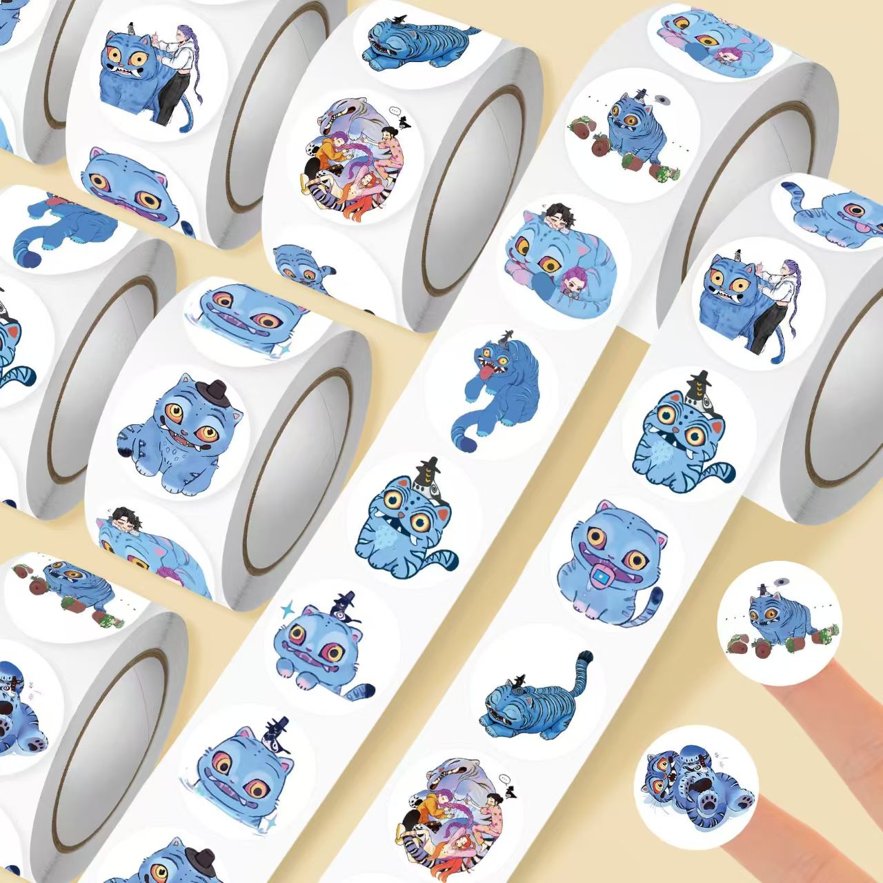 500Pcs/Roll Anime KPop Demon Hunters Stickers Demon Hunters Tiger DIY Scrapbooking Phone Luggage Skateboard Waterproof