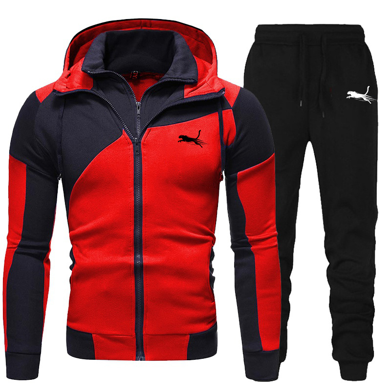 ฤดูใบไม้ร่วงฤดูหนาวผู้ชายคุณภาพสูง Hoodie Sportsuit Double Zipper Colorblocking กีฬาแฟชั่นเสื้อลําลองกลางแจ้ง Sportjack