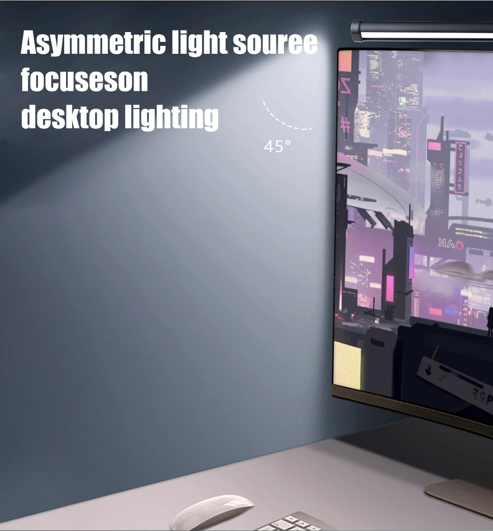 Wiscolor Computer Monitor LED Screen Hanging Light Bar Remote Control Stepless Dimming Eyescare USB Lightbar Reading Desk Lamp