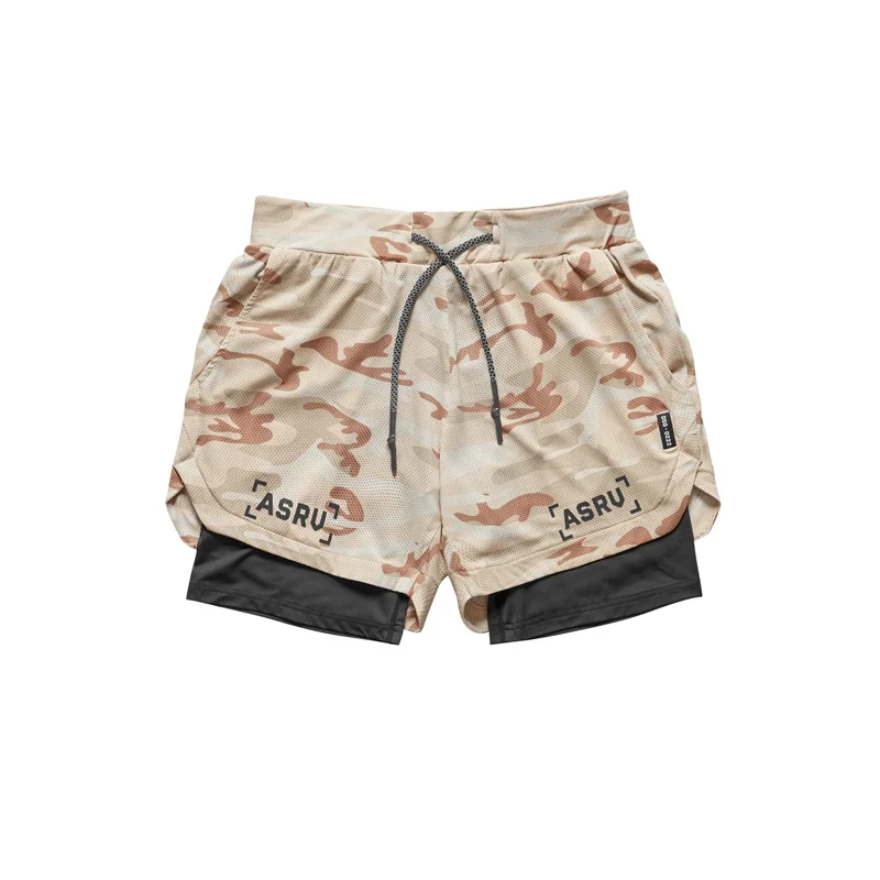 NEW Camouflage Men 2 In 1 กางเกงขาสั้น Quick Dry GYM กีฬากางเกงขาสั้นฟิตเนสวิ่งออกกําลังกายกางเกงขาสั้นชายหาดผู้ชายกีฬาสั้นกางเกง