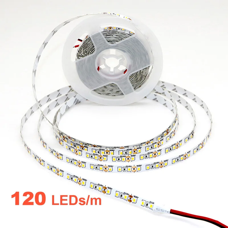 12V 24V LED Strip 2835 120 LEDs/m โคมไฟแถบสีชมพูสีแดงน้ําแข็งสีฟ้าสีเขียวสีเหลืองทองสีส้มยืดหยุ่นกันน้ํานุ่มโคมไฟบาร์