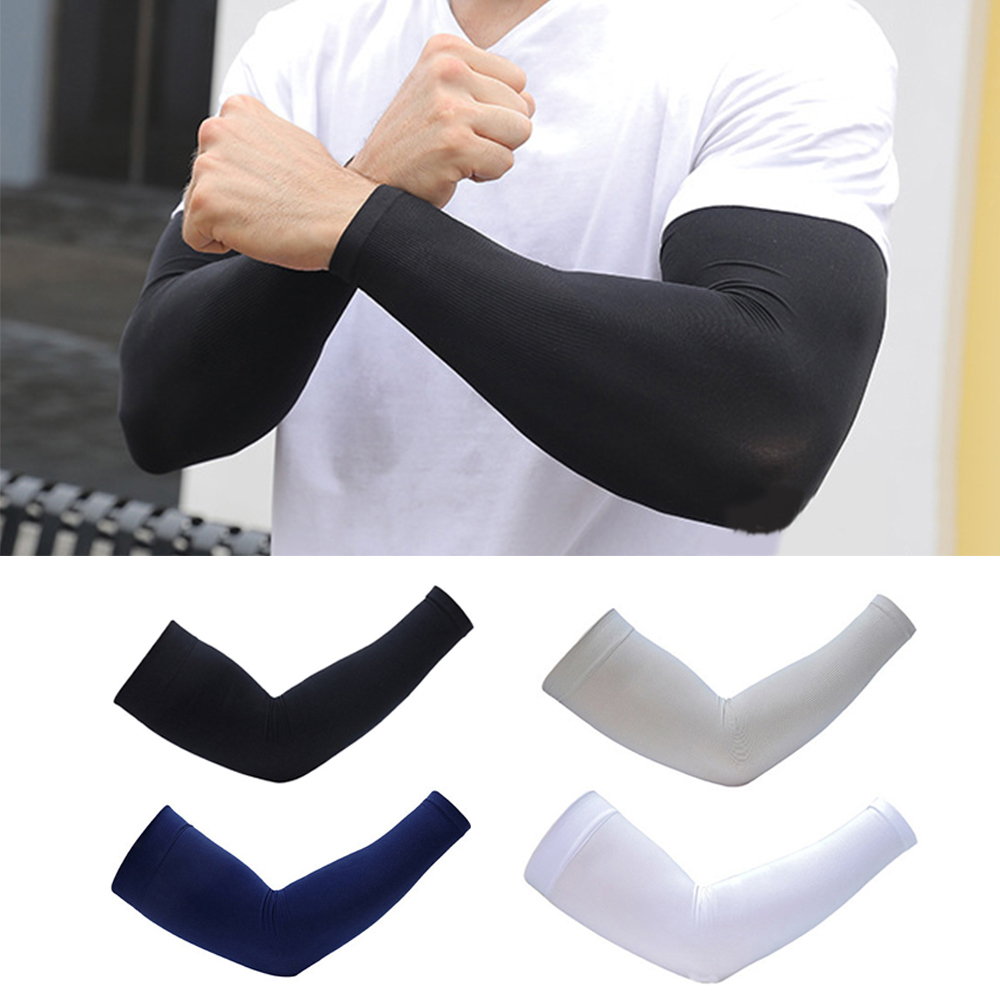 Mangas de codo elásticas deportivas, cubierta de brazo de refrigeración, protección UV, compresión, manga de baloncesto, conducción al aire libre, manga de seda de hielo, 1 par