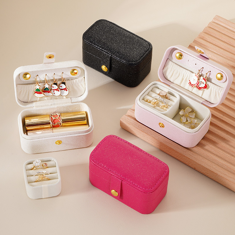 Cajas cuadradas de cuero Pu para mujer, cajas de joyería de Color rosa sólido, anillo, collar, pendientes, almacenamiento diario, estuches portátiles de viaje, venta al por mayor
