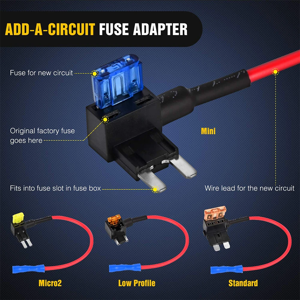 12pçs suporte de fusível tipo 3, adaptador de torneira de circuito add-a e kit de fusíveis micro mini pequeno médio atm apm ato atc com fusível de carro de lâmina 12v 10a