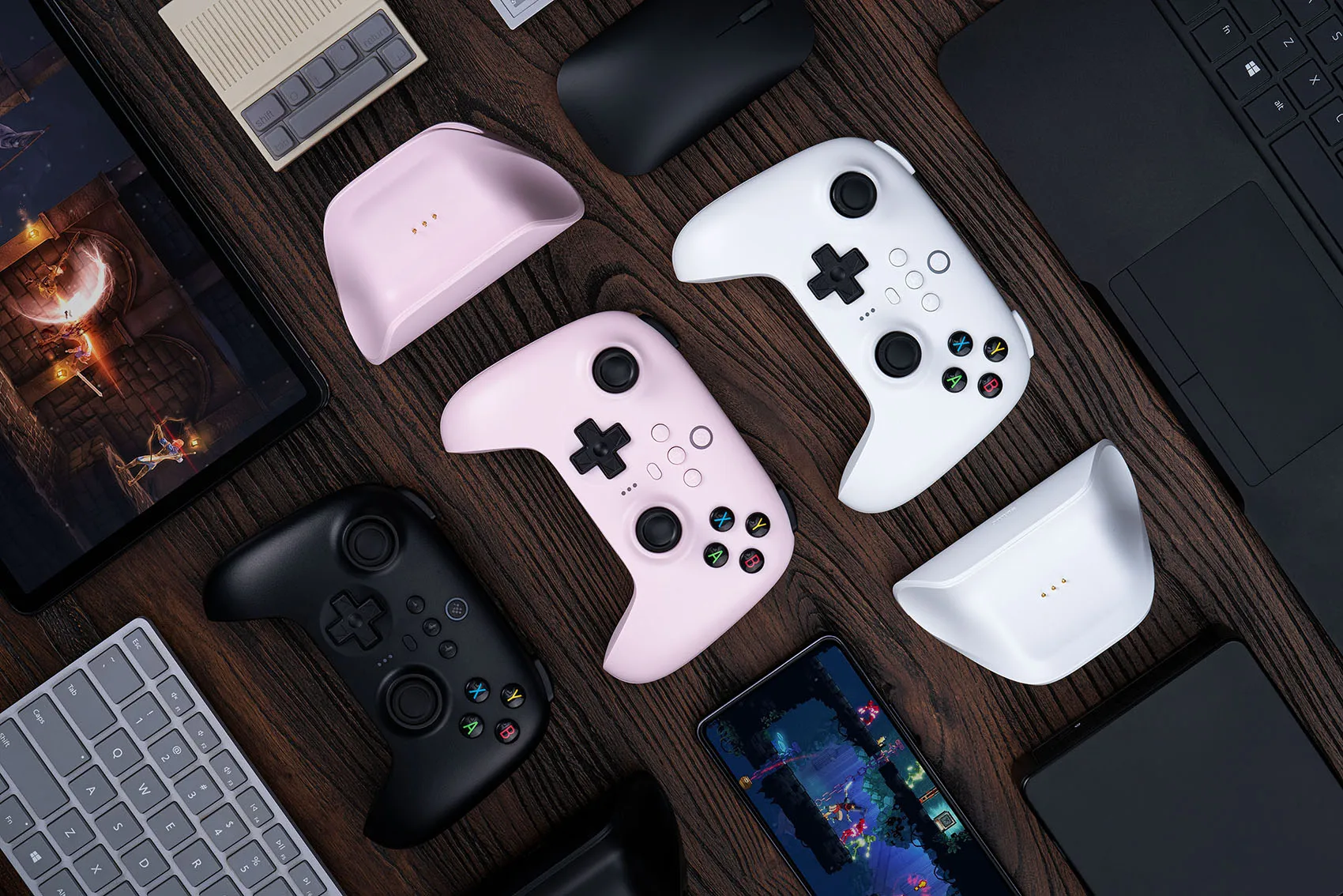 8BitDo - สุดยอดคอนโทรลเลอร์เกมบลูทูธไร้สายพร้อมแท่นชาร์จสําหรับ Nintendo Switch และพีซี Windows 10, 11, Steam Deck