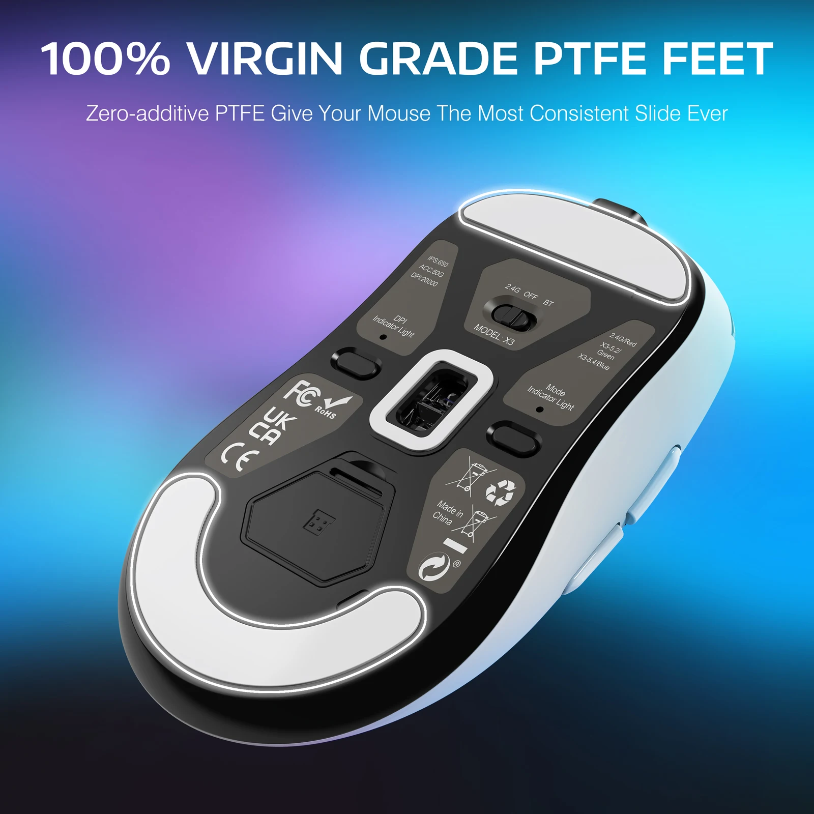 ATTACK SHARK X3 ratón inalámbrico para juegos, periférico ergonómico para PC, 49g, Triple modo PAW3395, Sensor óptico de 26K DPI, botones programables