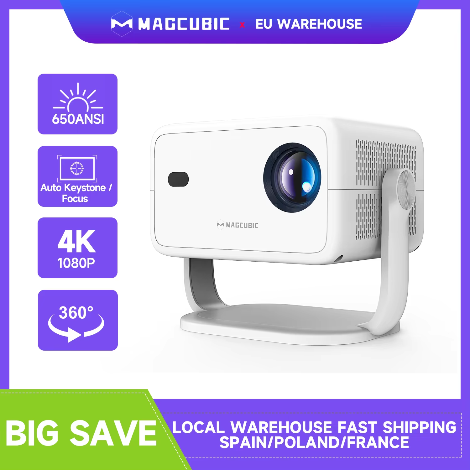 Proyector Magcubic Native 1080P 650ANSI 4K Android11 L018 con enfoque de corrección Keystone automática Wifi6 BT5.2 película portátil al aire libre