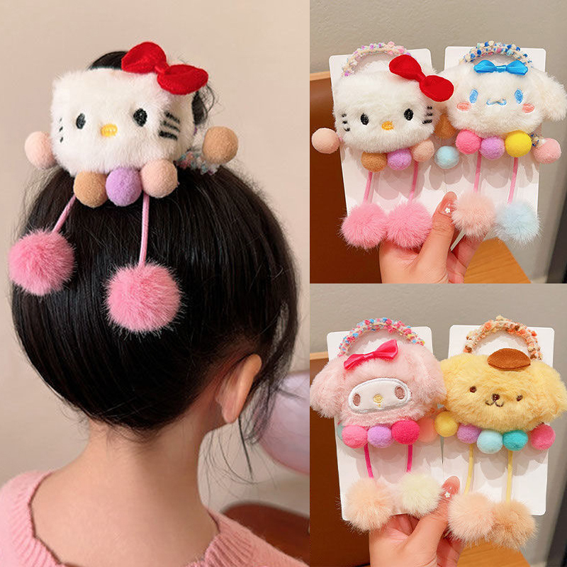 Bandas elásticas para el cabello de felpa para niños, lazos para el cabello de dibujos animados Sanrio, bandas de goma, accesorios para el cabello