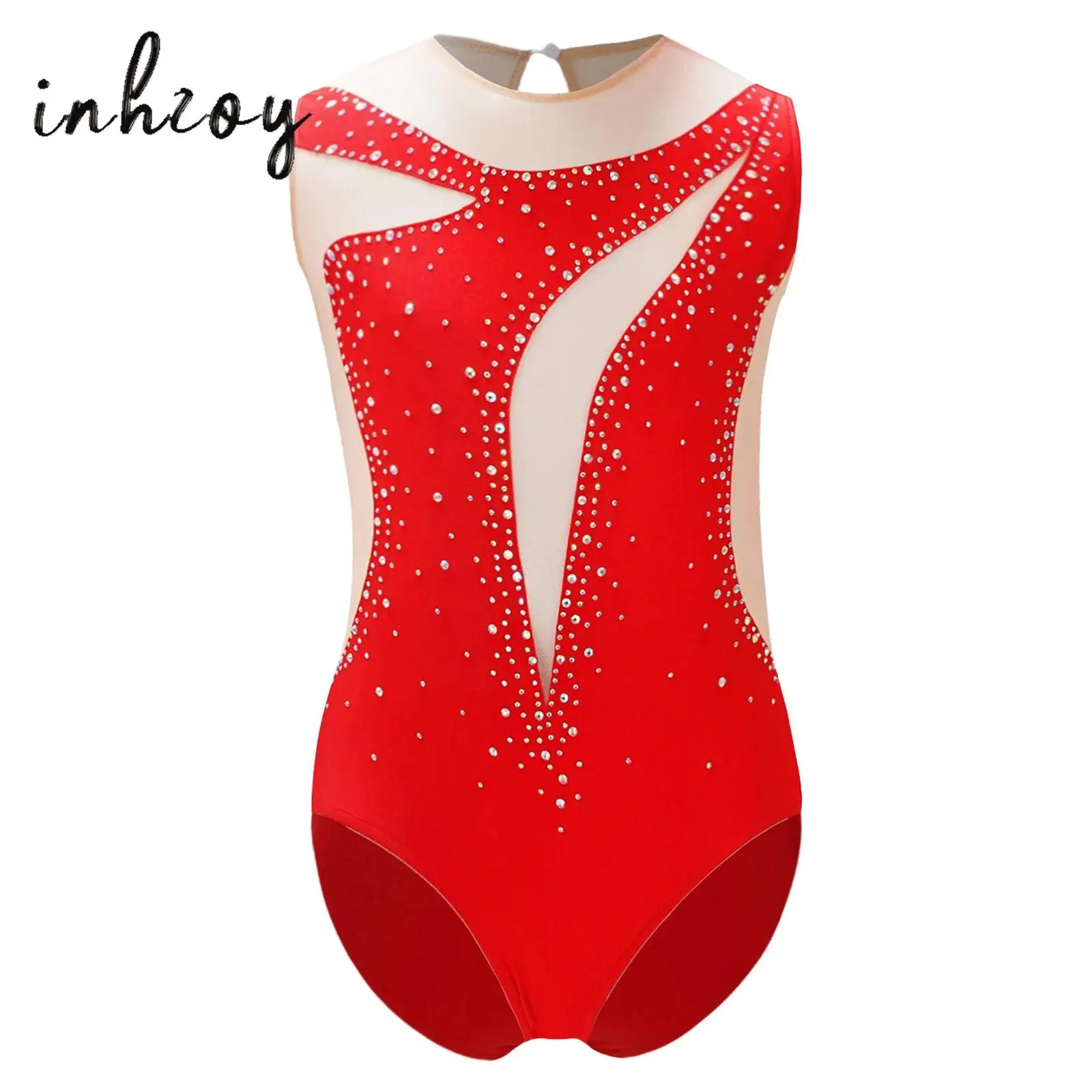 Kinder Mädchen Gymnastik Trikot Ballett Tank Unitard SleeChveless Mesh Diamanten Workout Body Eiskunstlauf Performance Kleidung