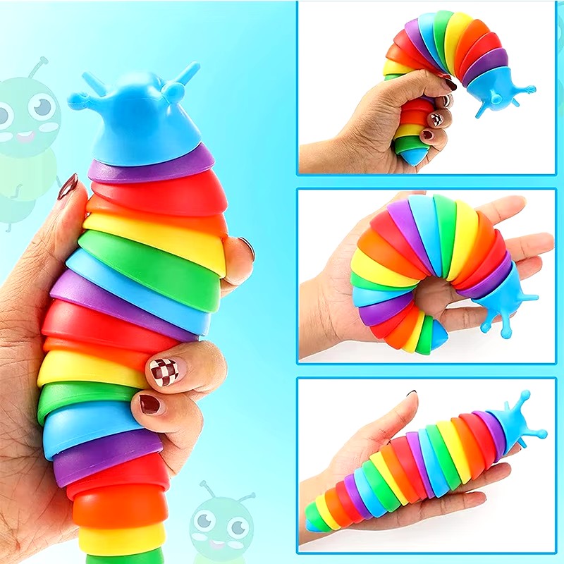 Juguete colorido de caracol para niños, juguete articulado Flexible 3D Slug Fidget, alivio de todas las edades, juguetes sensoriales antiansiedad
